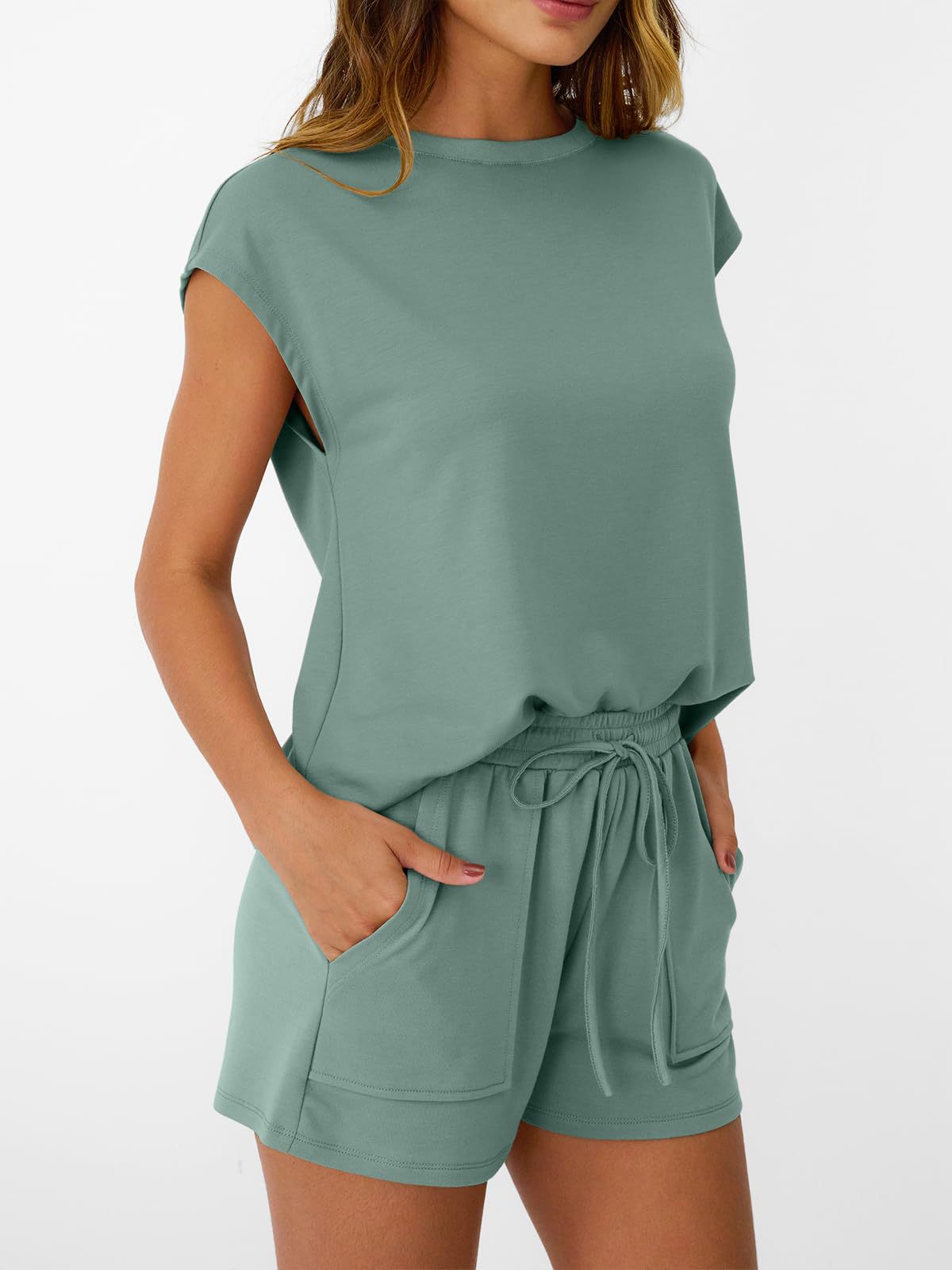 Solid Knit Lounge Set Casual Drawstring Pocket