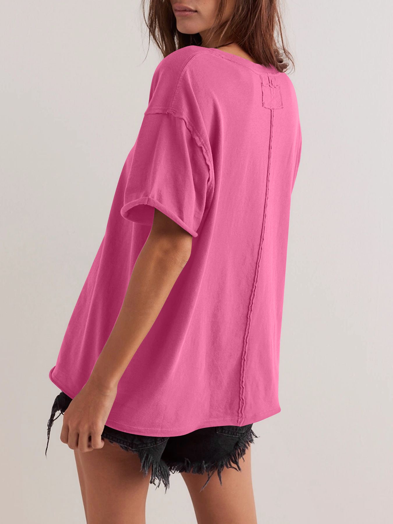 Solid Rayon T Shirt Oversized Crew neck Short Sleeve