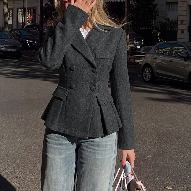 Solid Blazer Tailored Double Breasted Peplum
