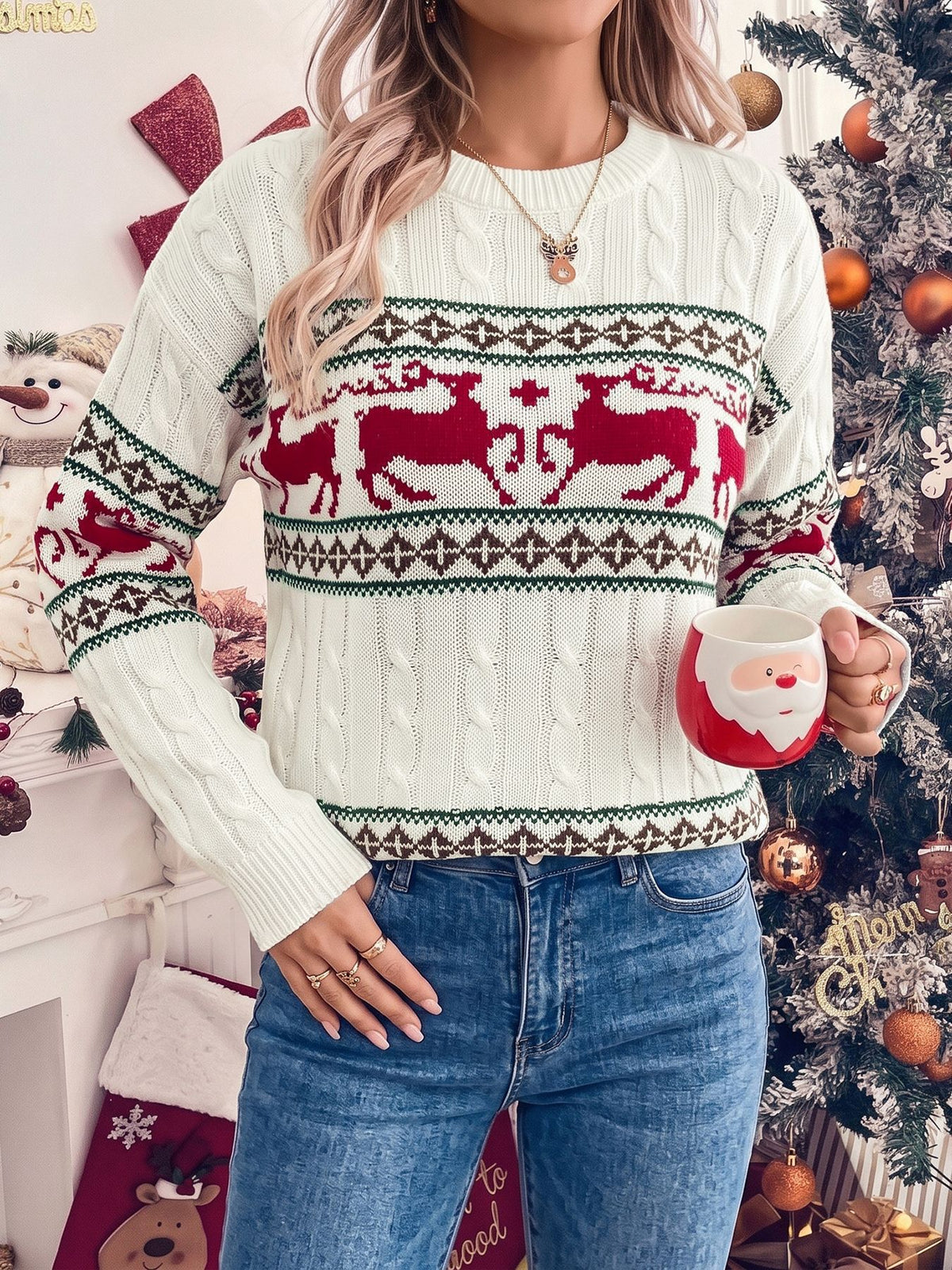 Women's Oversized Fair Isle Reindeer Christmas Sweater