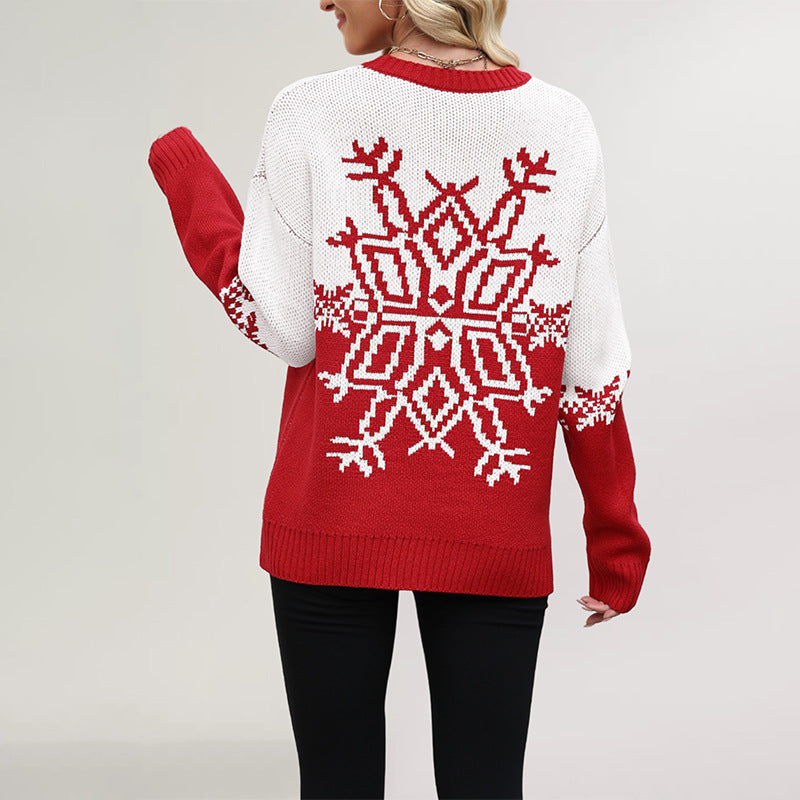 Women's Oversized Christmas Snowflake Knit Pullover Sweater