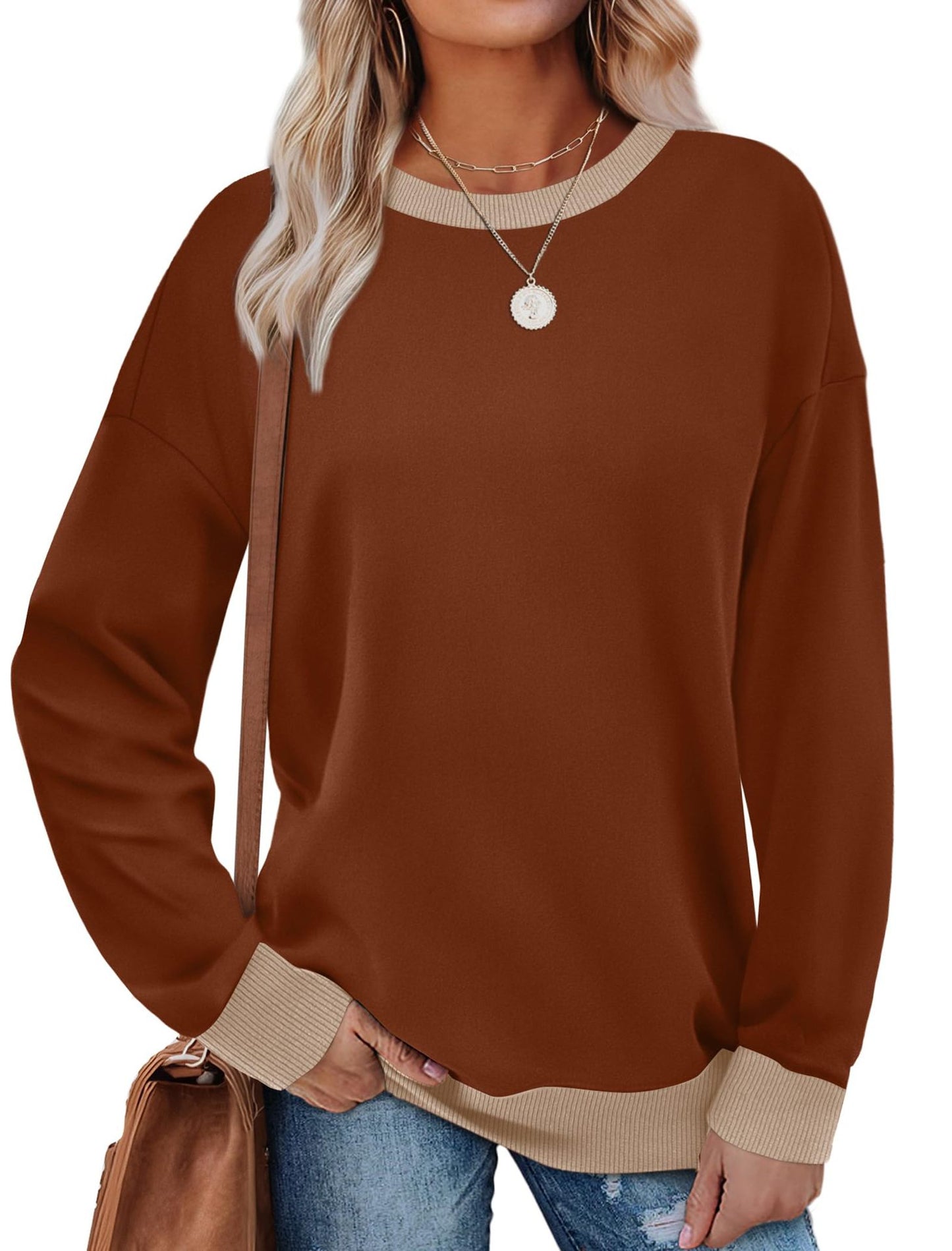 Women's Oversized Colorblock Crewneck Sweatshirt