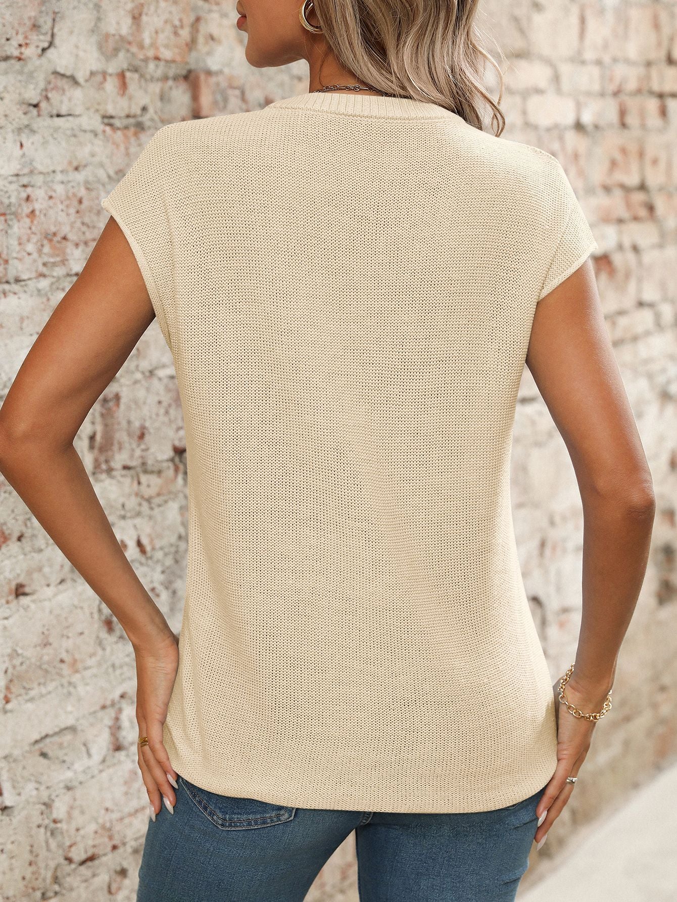 Women's V-Neck Top Knit Chunky Needle Casual Sweater