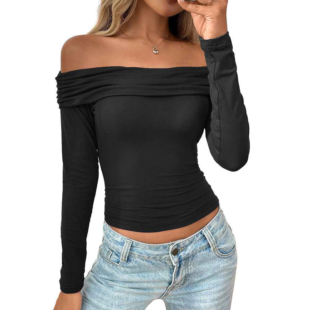 Off Shoulder Ruched Long Sleeve Slim Fit Top
