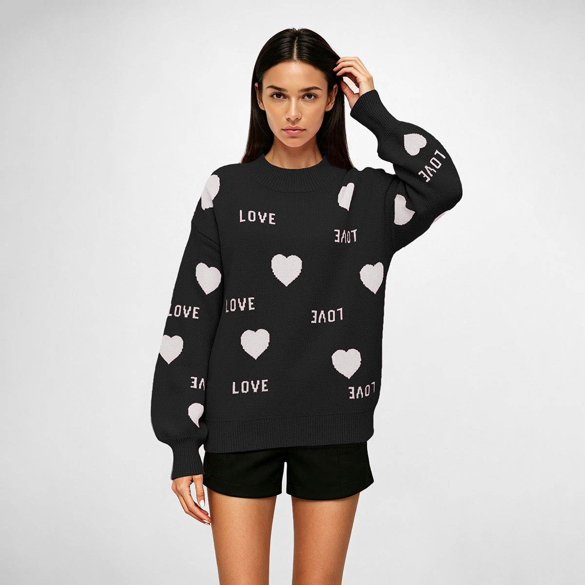 Womens Valentine Heart Crewneck Knit Sweater
