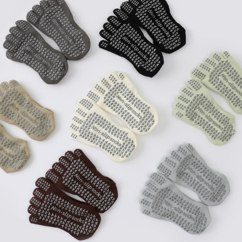 Womens Pilates Toe Socks Non Slip Grip Cotton Crew Socks