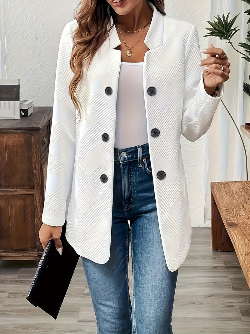 Womens Textured Double Breasted Blazer Stand Collar