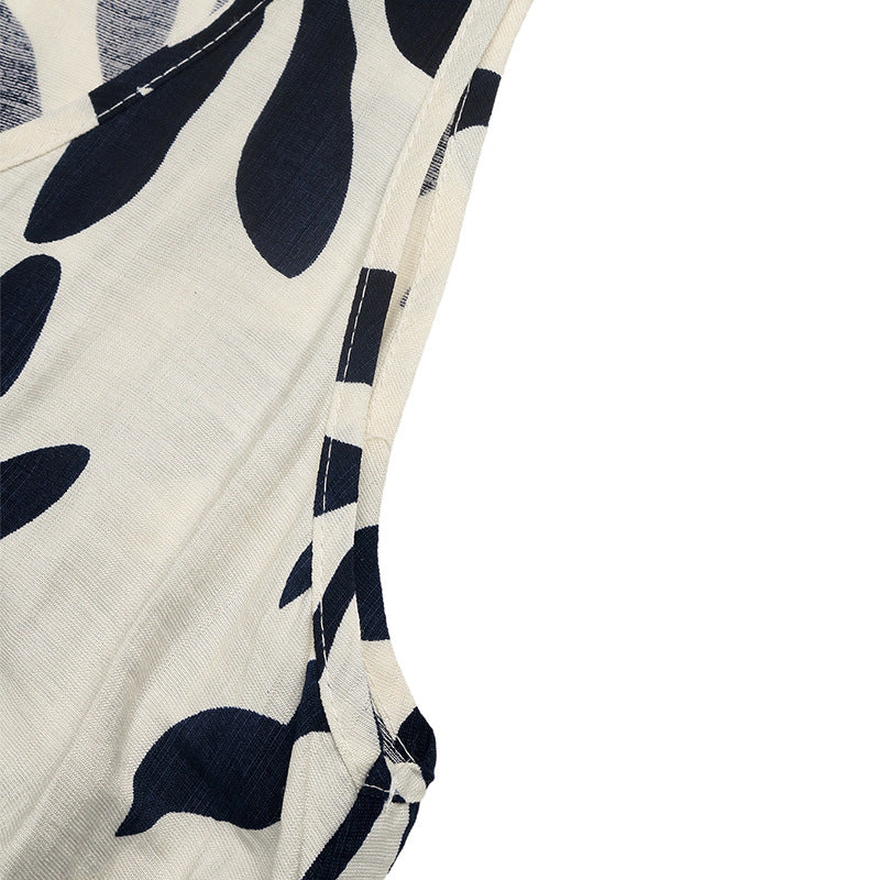 Boho Leaf Print Sleeveless Belted Maxi Dress Split