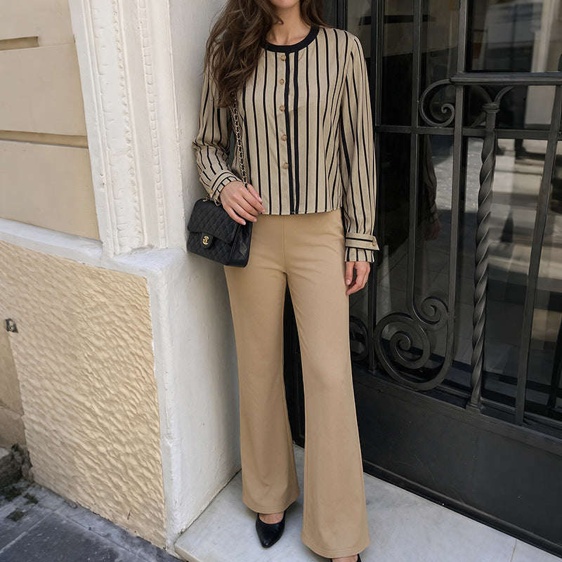 Striped Two Piece Set Button Shirt Wide Leg Pants