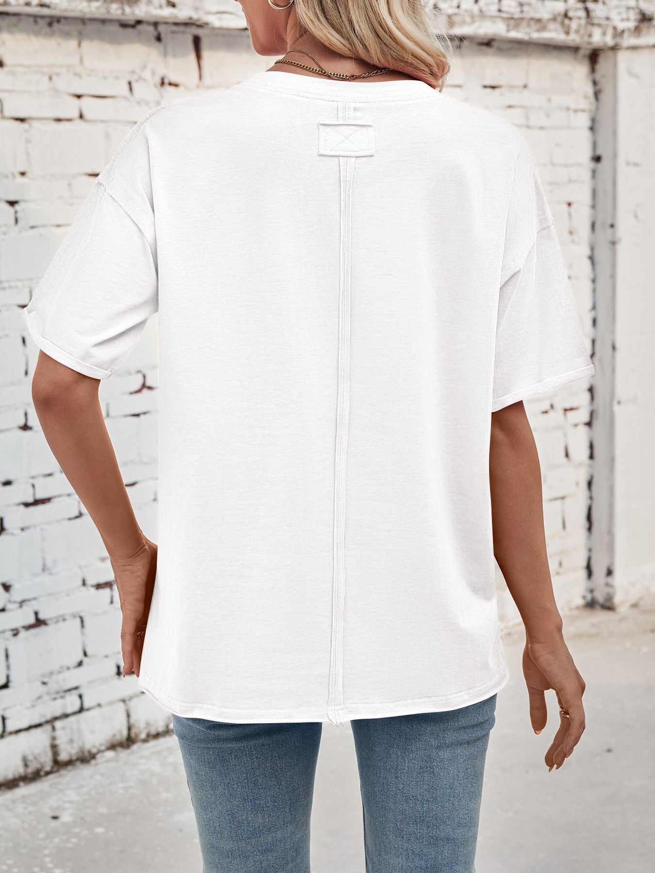 Solid Rayon T Shirt Oversized Crew neck Short Sleeve