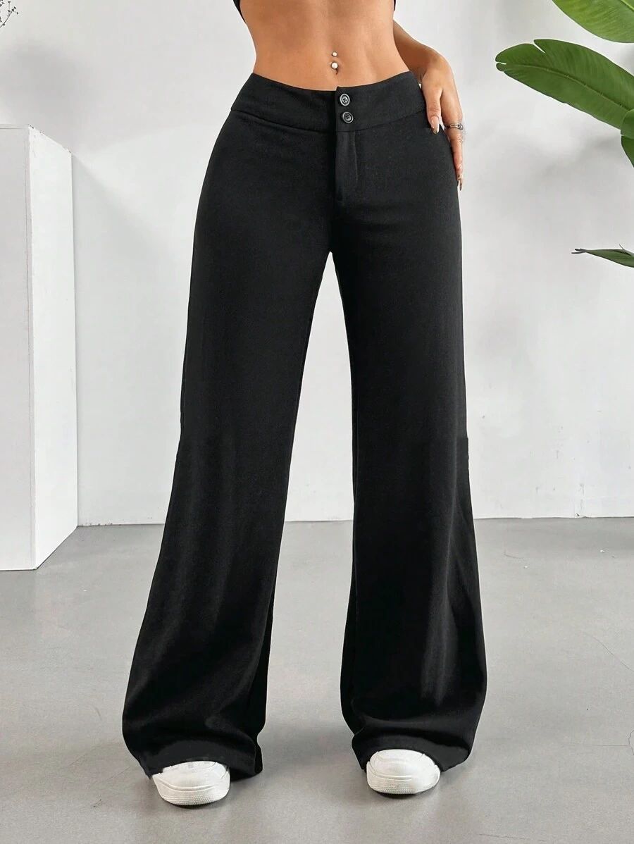 Black High Waist Wide Leg Palazzo Pants for Women