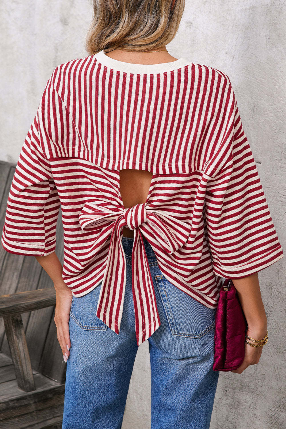 Womens Striped Top Loose Fit Short Sleeve Casual Tee