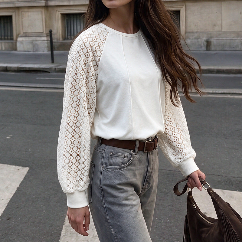 Women's Lace Raglan Sleeve Sweatshirt Oversized Top