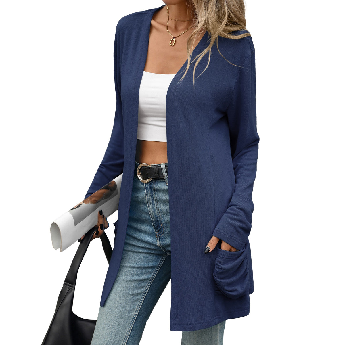 Women's Open Front Cardigan Long Sleeve with Pockets