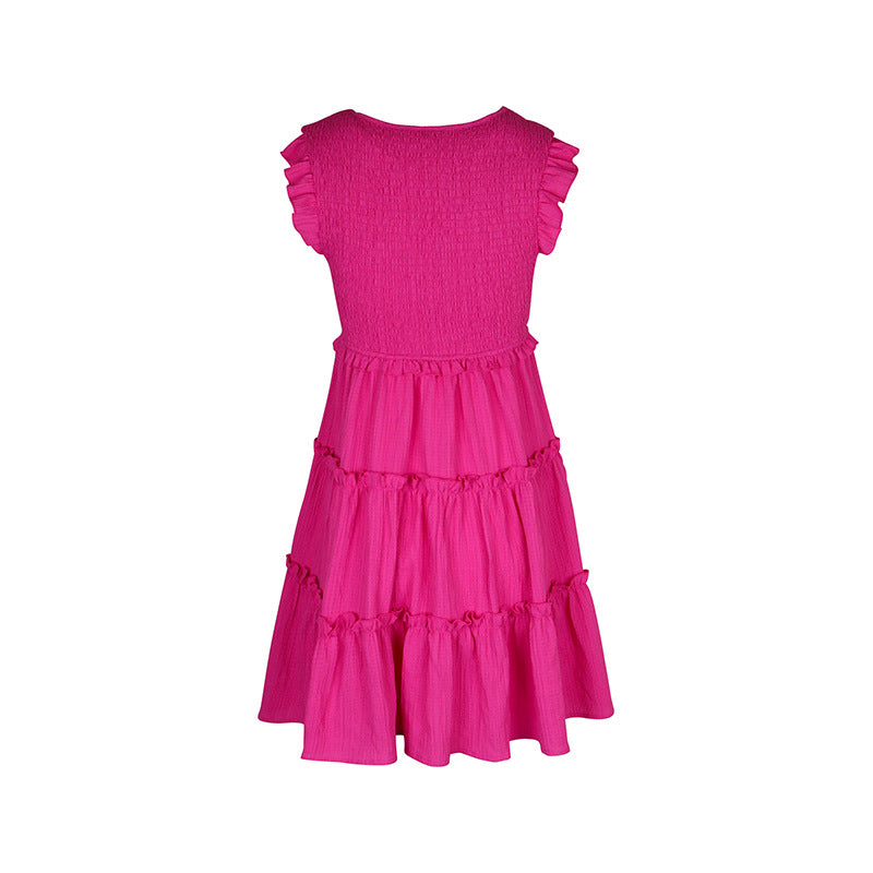 Casual Flowy  V Neck Ruffle Hem Sleeveless Dress Summer