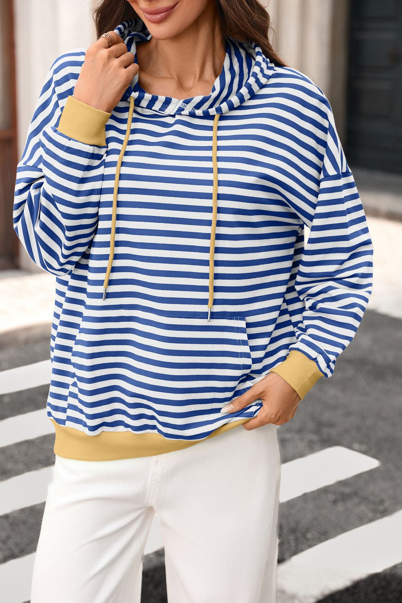 Striped  Hoodie Pullover Casual Oversized Top