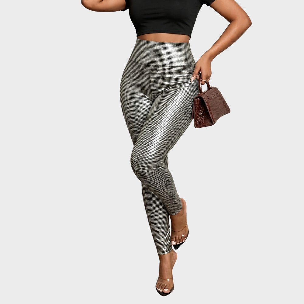 Metallic Faux Leather Leggings High Waist Slim Fit Trendy