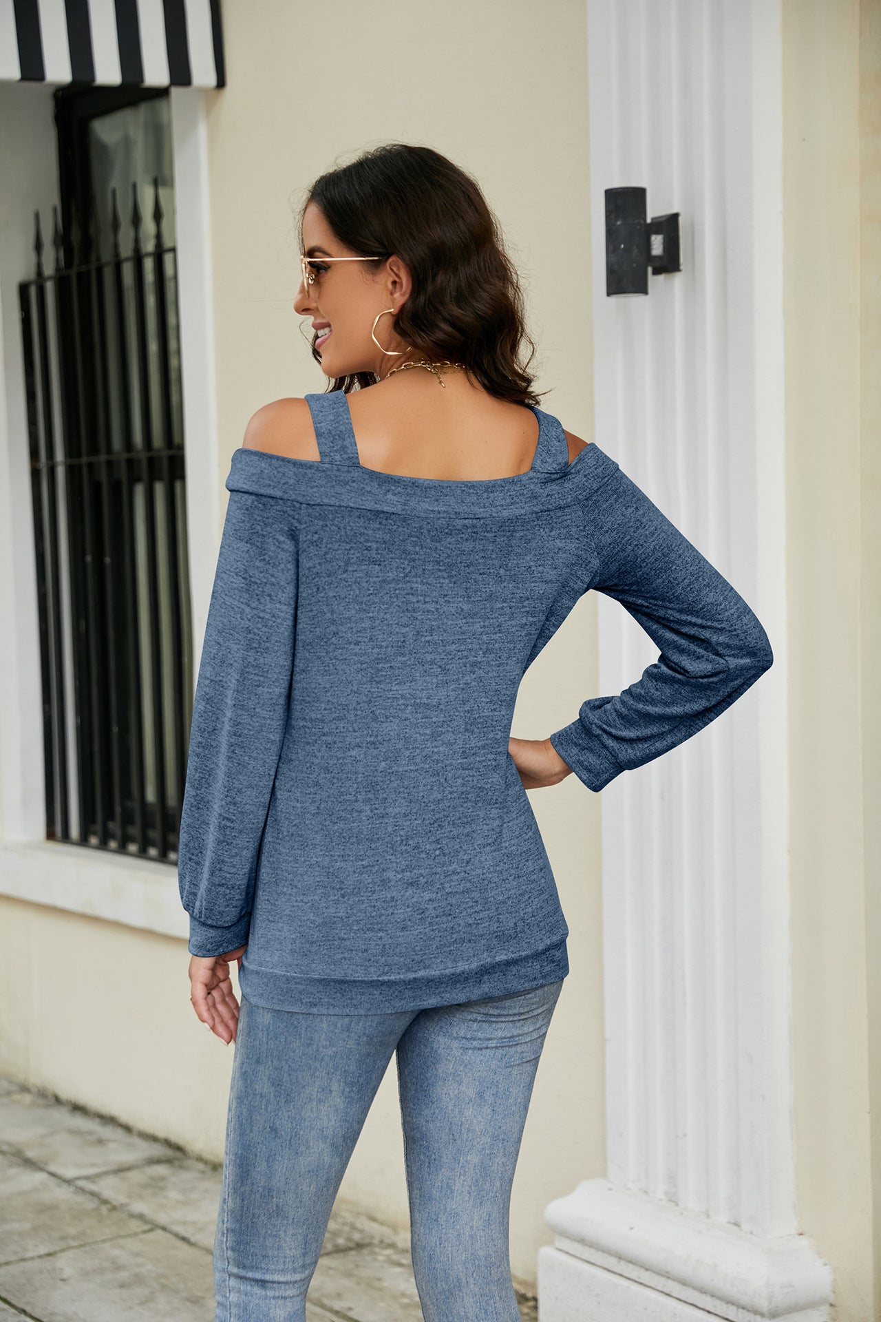 Women's Cold Shoulder Cutout Long Sleeve Loose Top