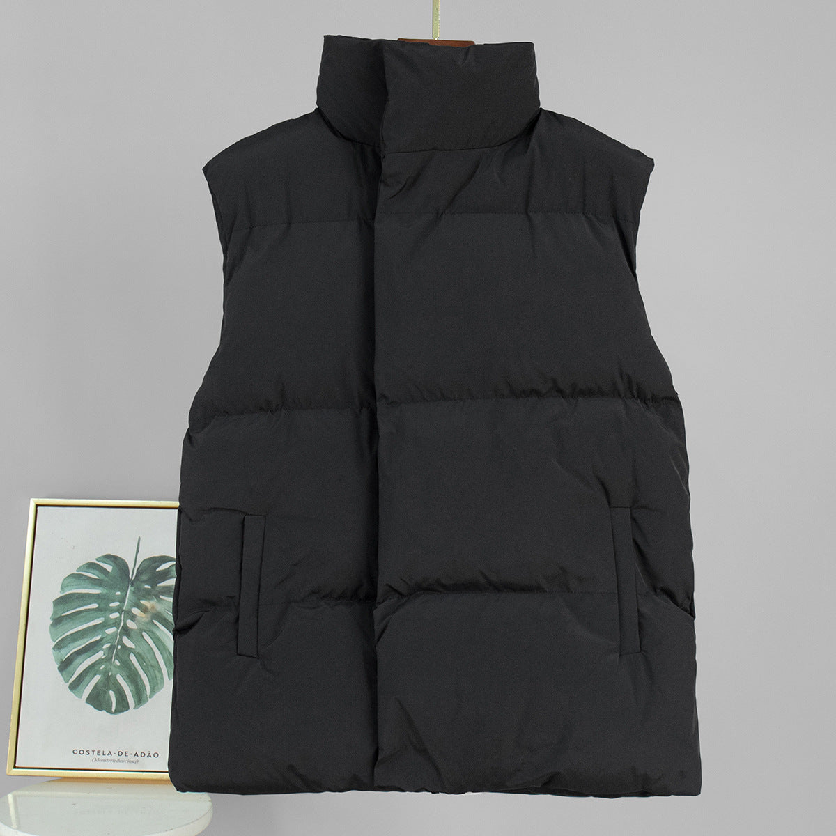 Oversized Longline Puffer Vest High Collar Zip Front