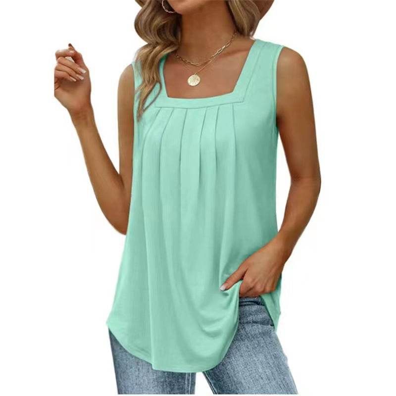Ruched Square Neck Sleeveless High-Low Tank Top