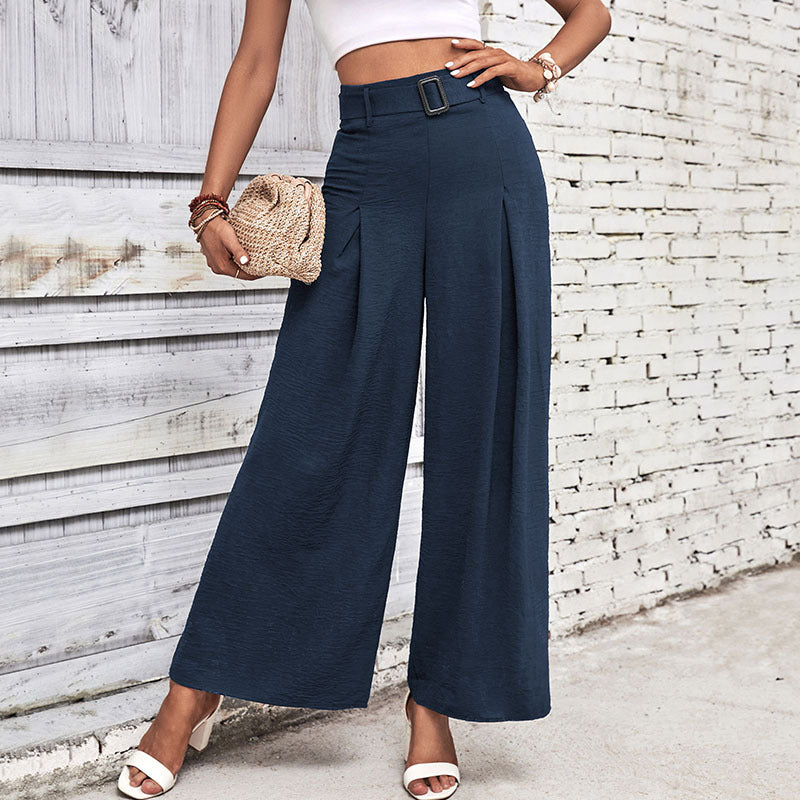 High Waist Wide Leg Solid Color Flowing Pants for Women