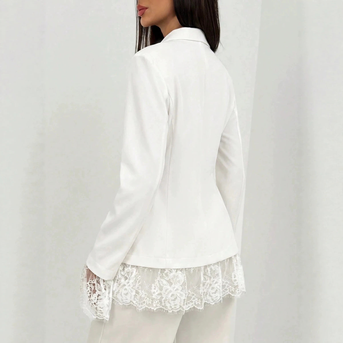 Women's Lace Trim Blazer Long Sleeve Button Front Jacket