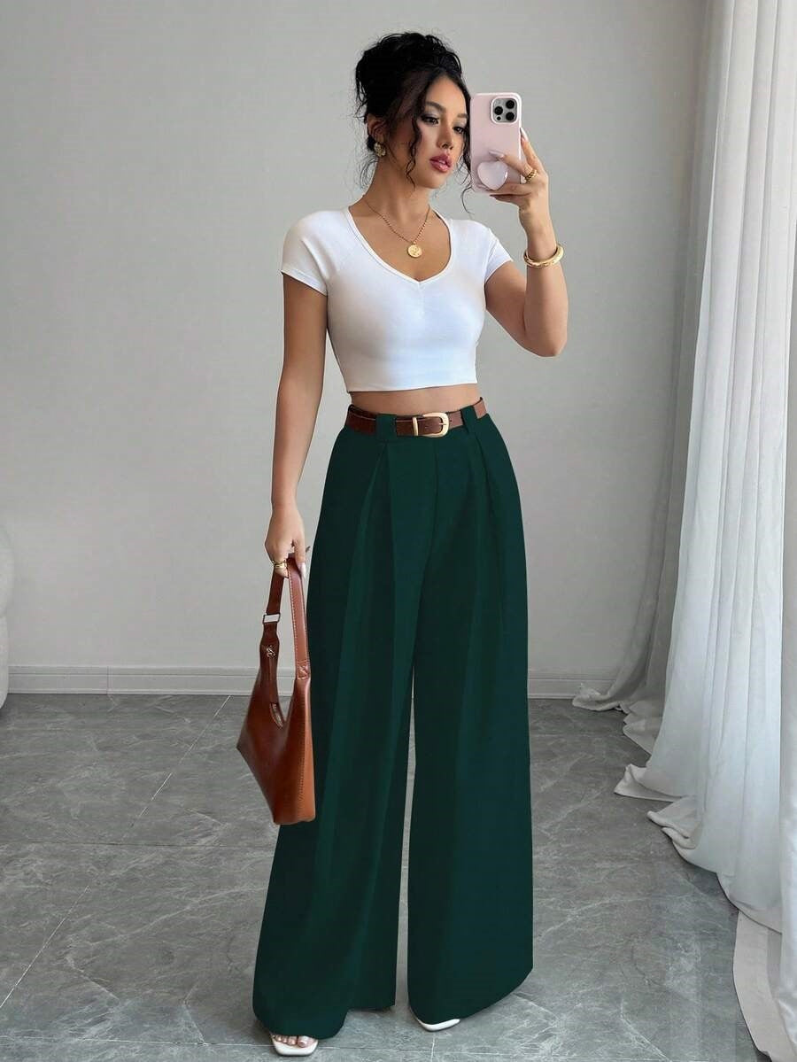 Women's High Waist Pleated Wide Leg Dress Pants