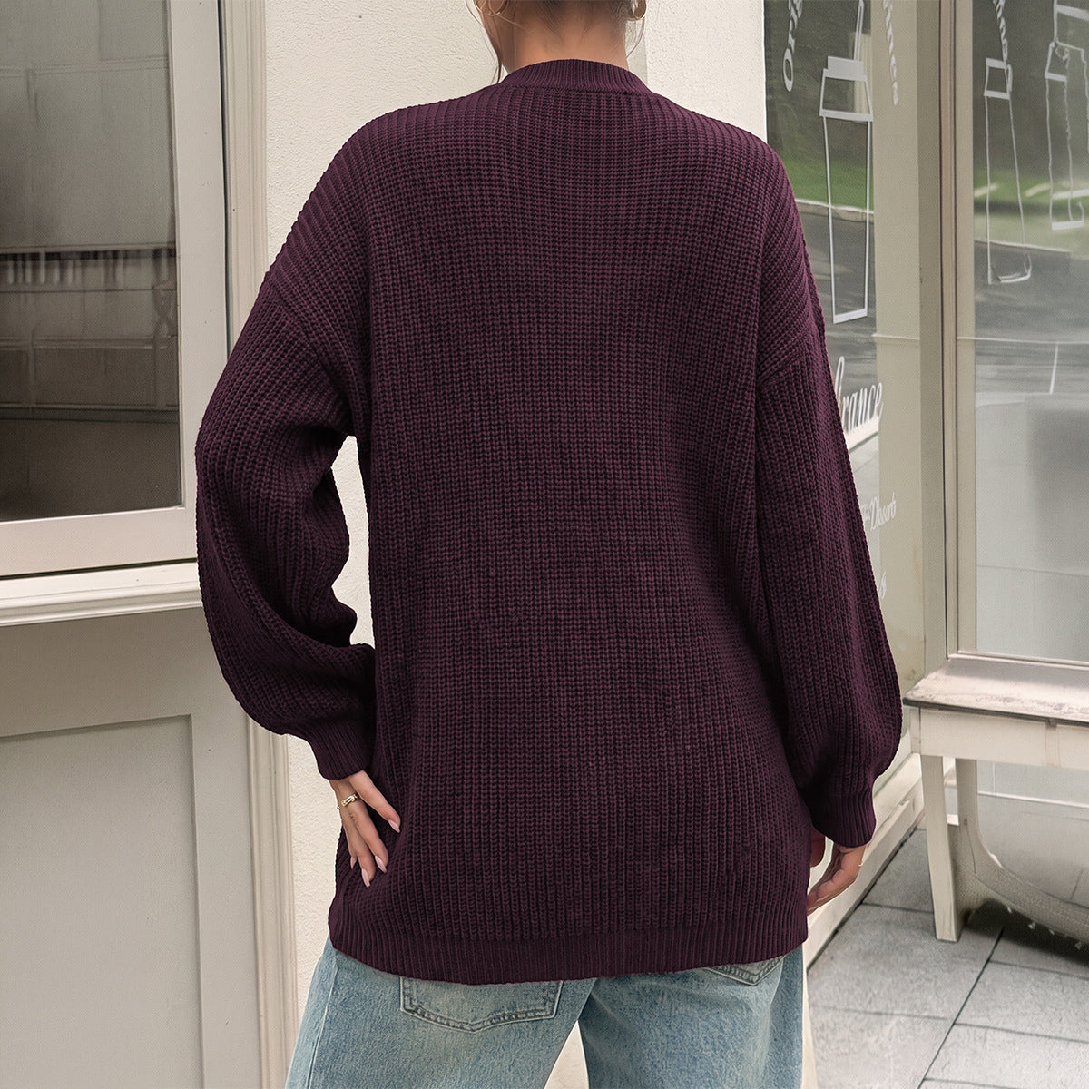Oversized Chunky Ribbed Sweater Dress Burgundy Mini