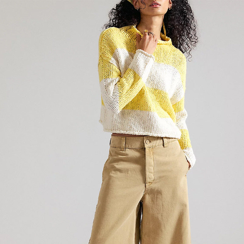 Women's Oversized Color Block Striped Chunky Knit Sweater