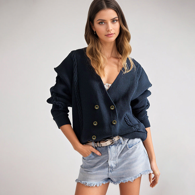 Women's Oversized V-Neck Chunky Knit Cardigan Sweater