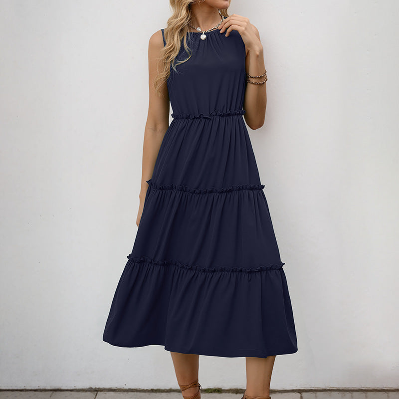 Sleeveless Ruffle Tiered Midi Dress High Waist