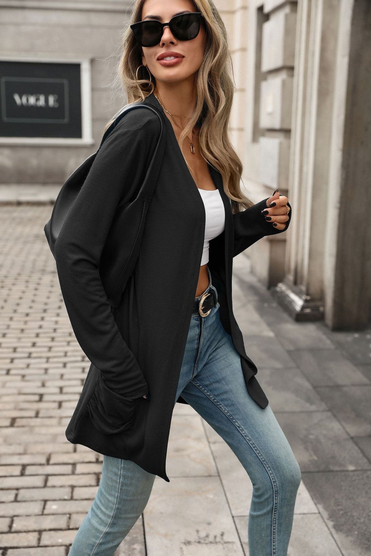 Women's Open Front Cardigan Long Sleeve with Pockets