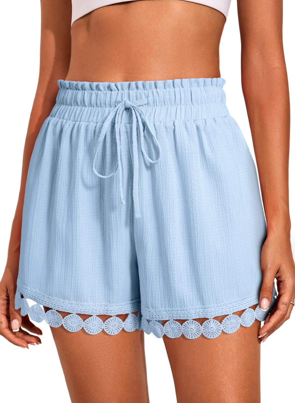 Women’s Lace Trim Drawstring Beach Shorts Casual Loose Fit