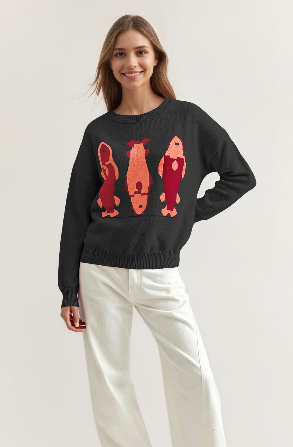 Women's Oversized Crewneck Graphic Knit Sweater