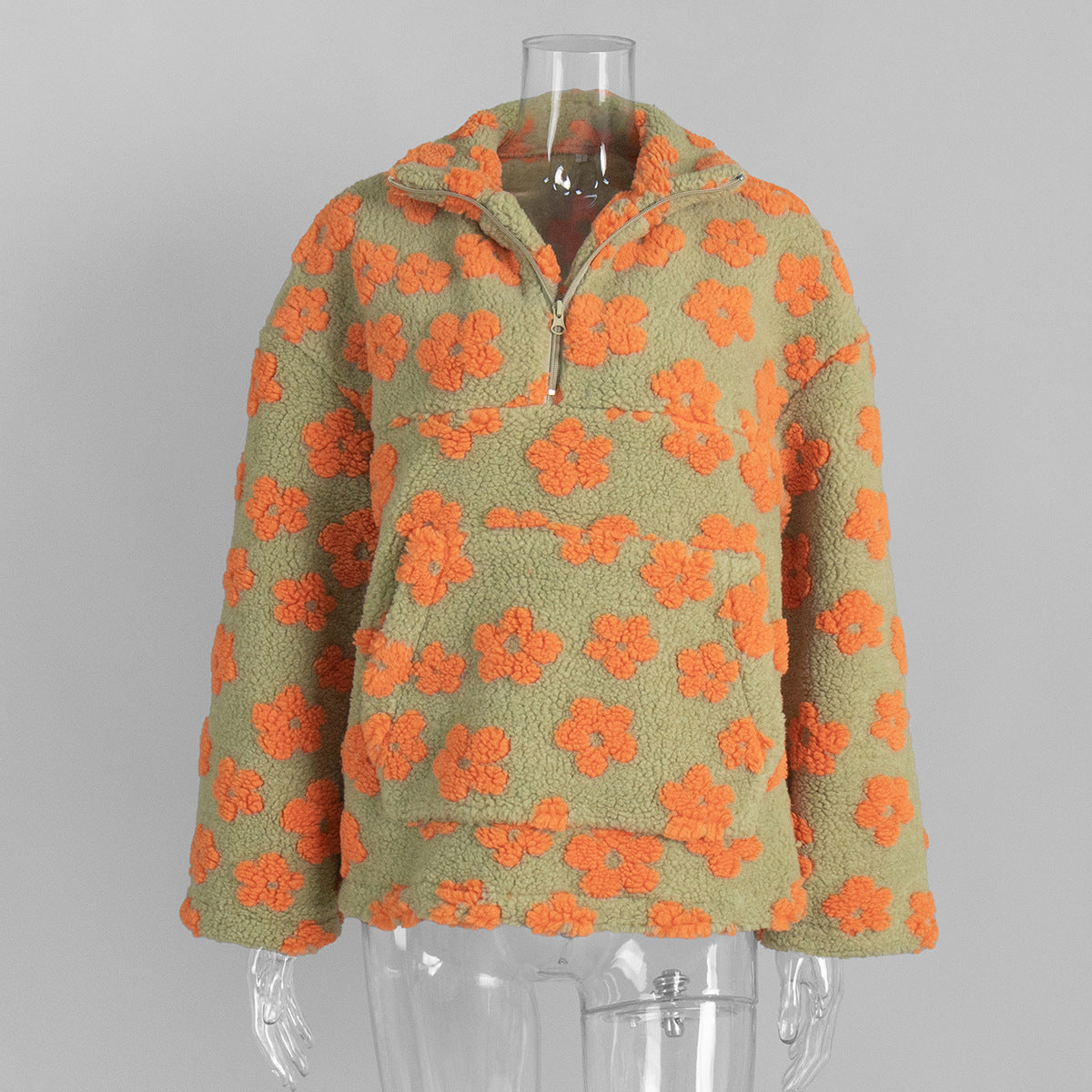 Floral Sherpa Pullover Half Zip Sweatshirt