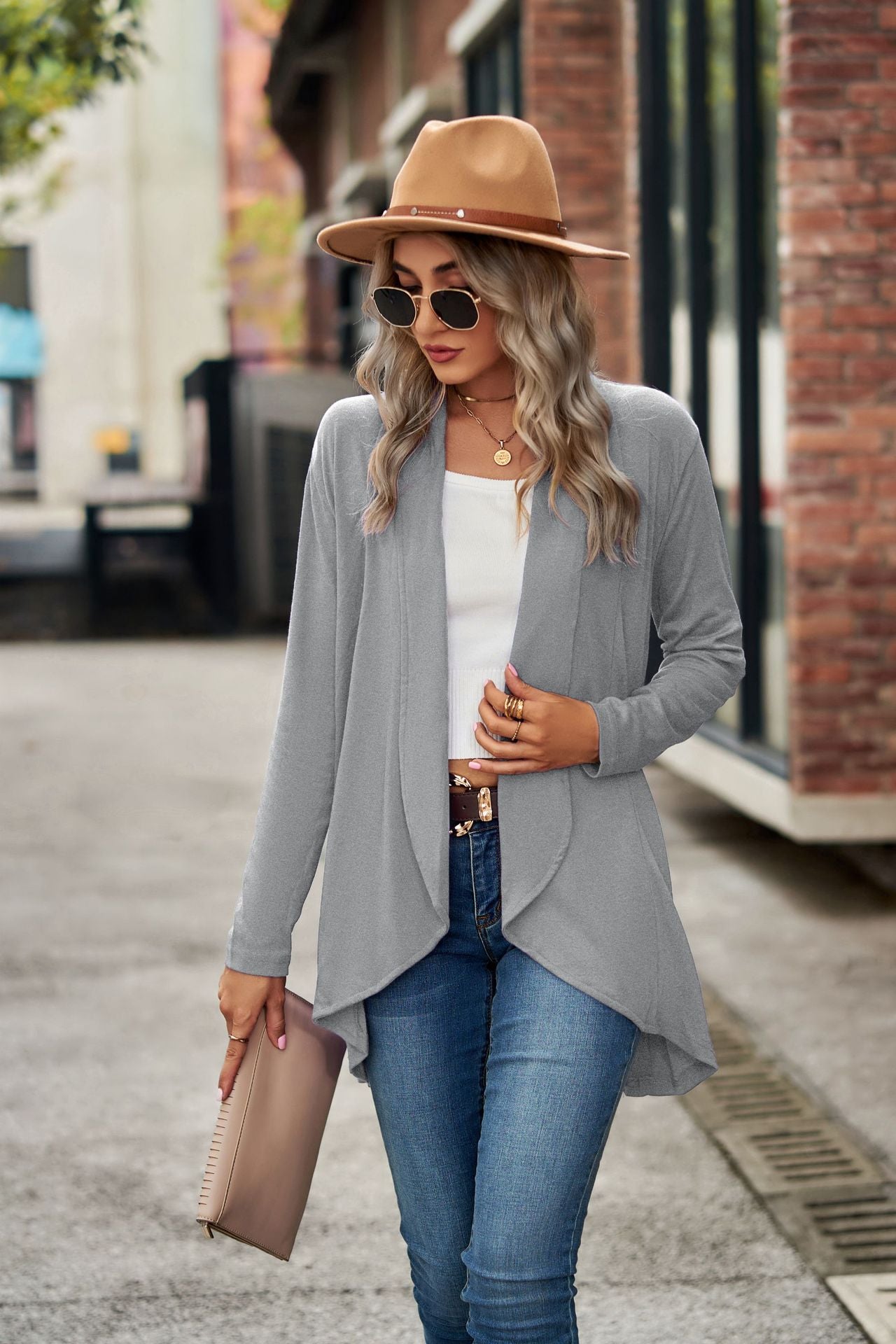 Open Front Knit Cardigan Long Sleeve Casual Sweater
