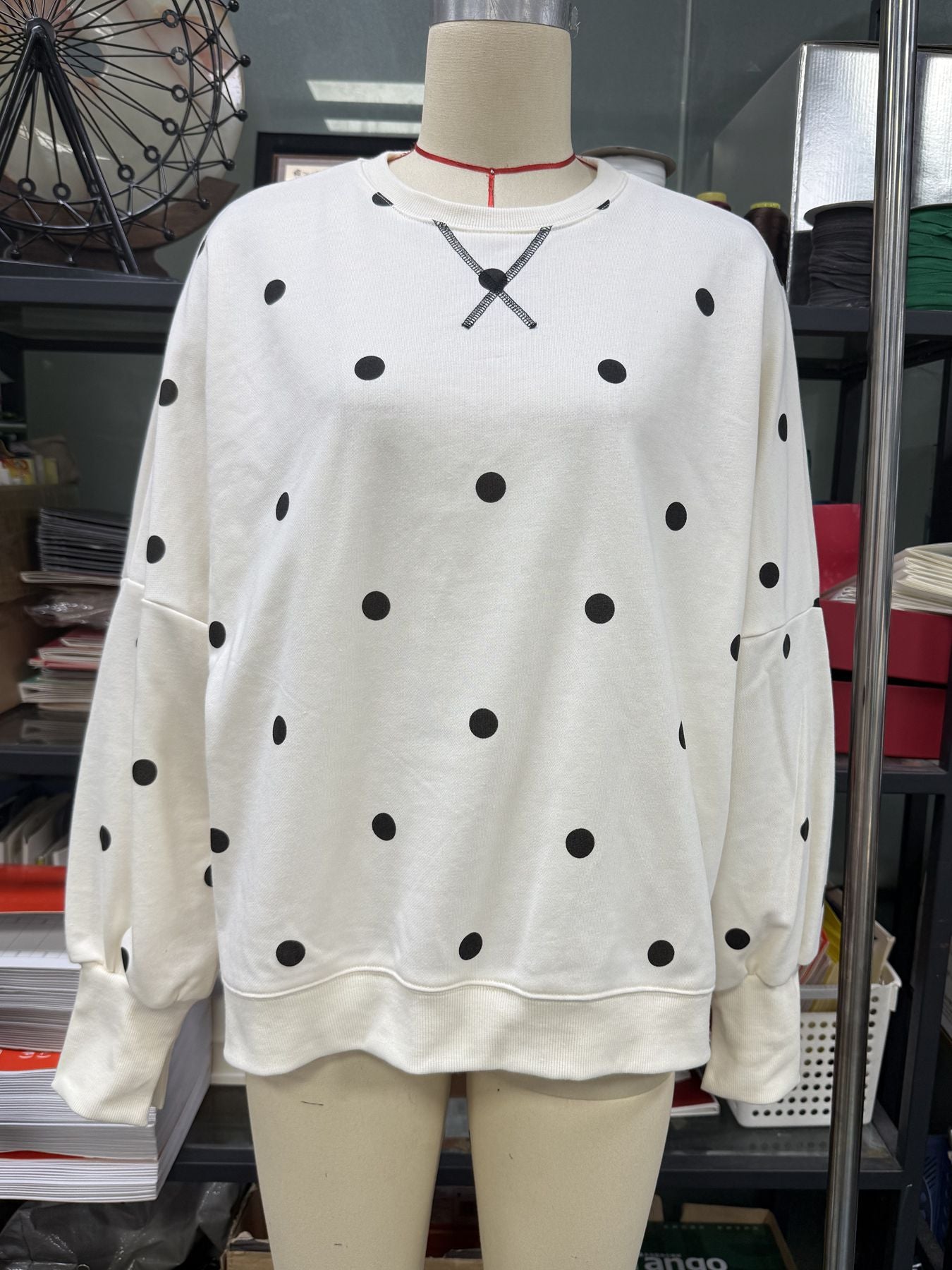 Custom Polka Dot Oversized Sweatshirt Womens Casual Pullover