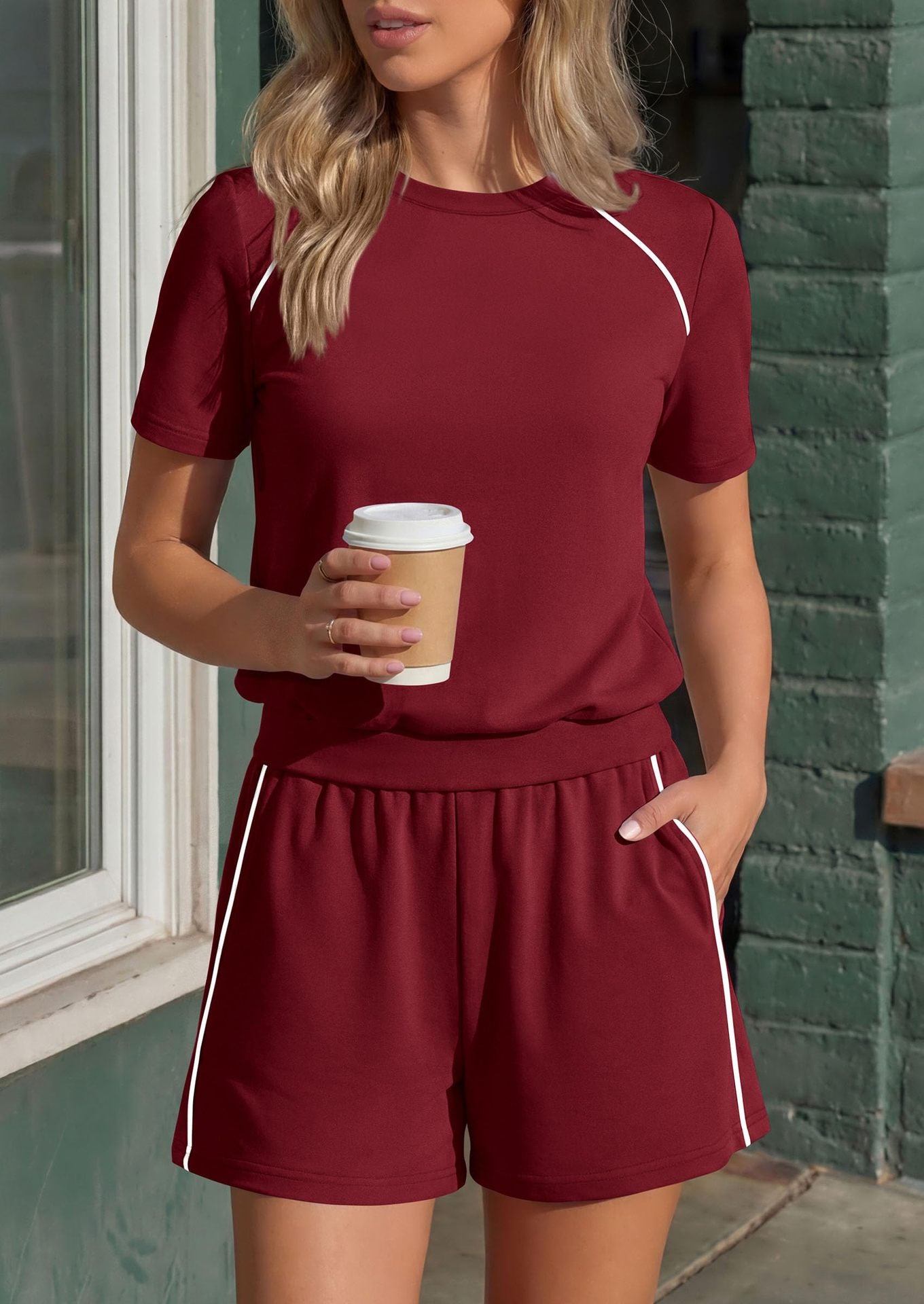 Athleisure Contrast Trim Two Piece Lounge Set