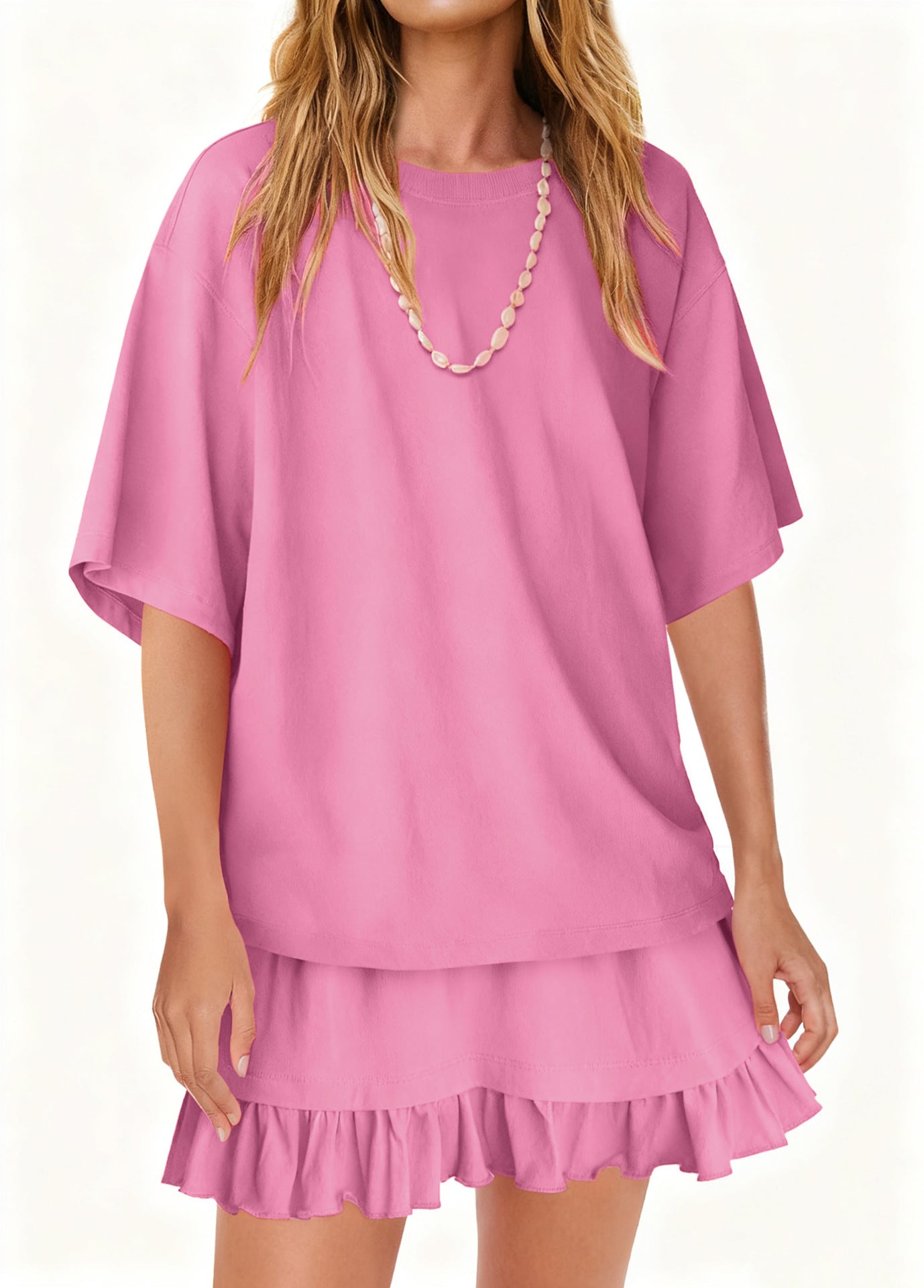 Casual Short Sleeve Top and Ruffle Mini Skirt 2-Piece Set