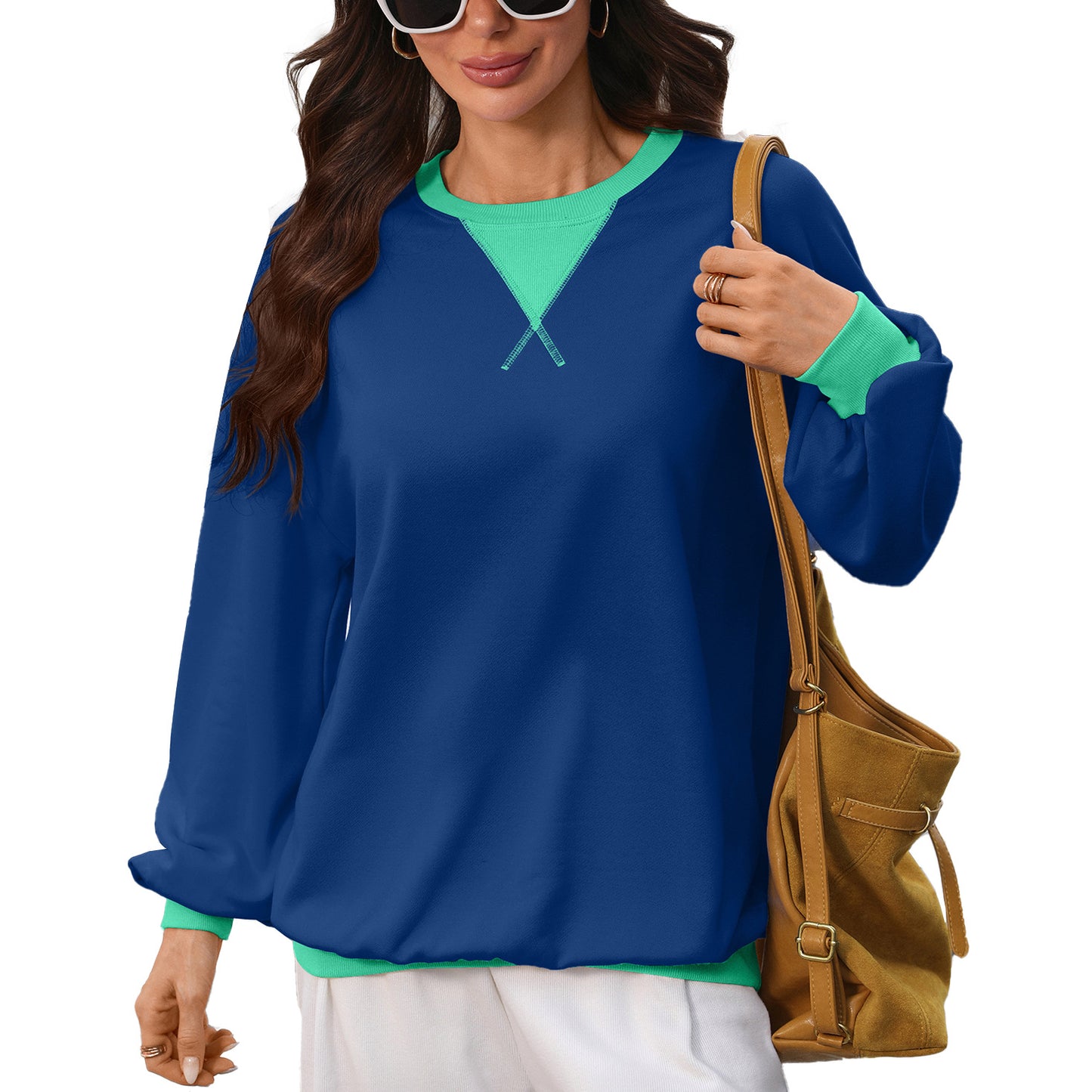 Colorblock Cotton Sweatshirt Oversized Casual Pullover