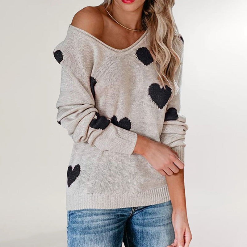 Women's Oversized Heart V Neck Valentine Sweater