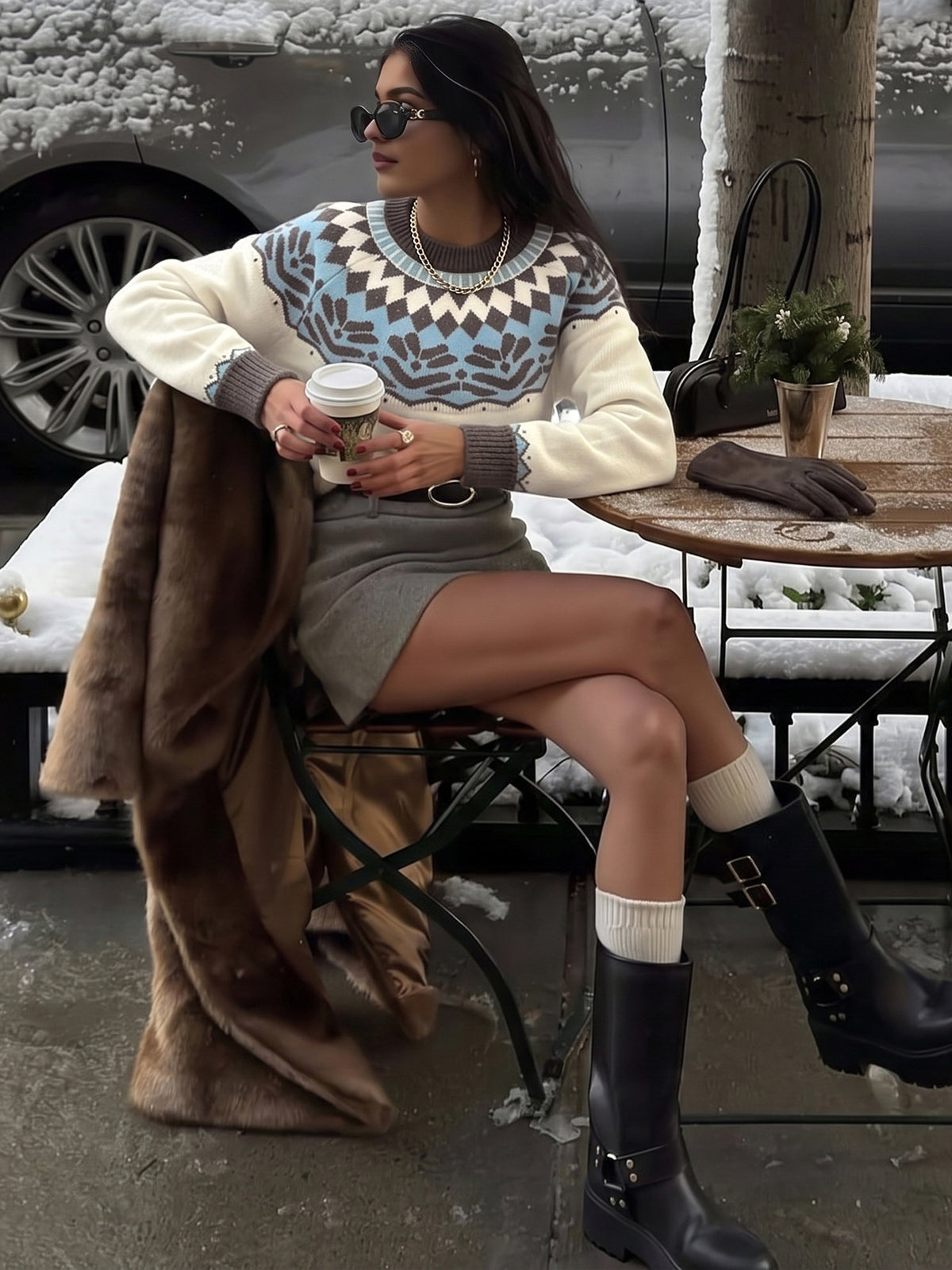 Fair Isle Crewneck Sweater Knit Vintage Pullover