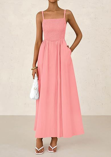 Spaghetti Strap Smocked Maxi Dress with Pockets for Summer