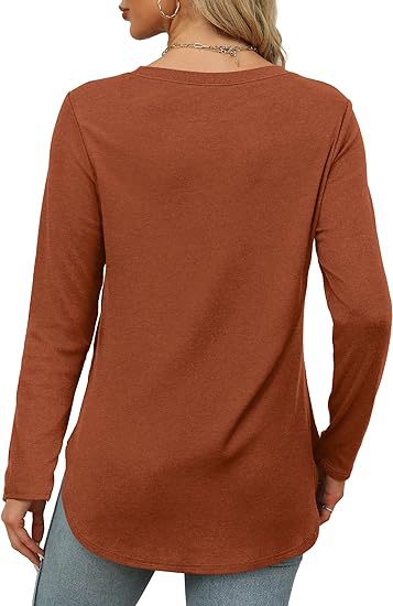 Women's Casual Long Sleeve Tunic Top Round Neck Side Slit