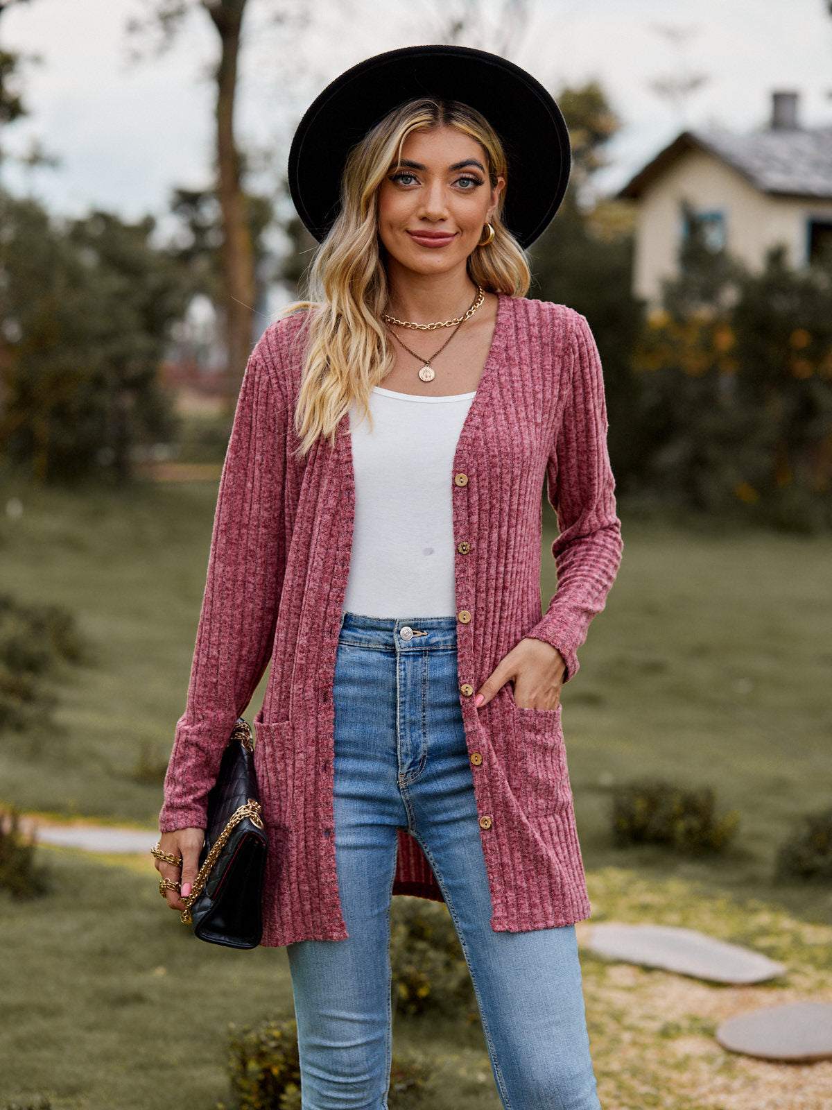 Ribbed Knit Longline Cardigan Button Front