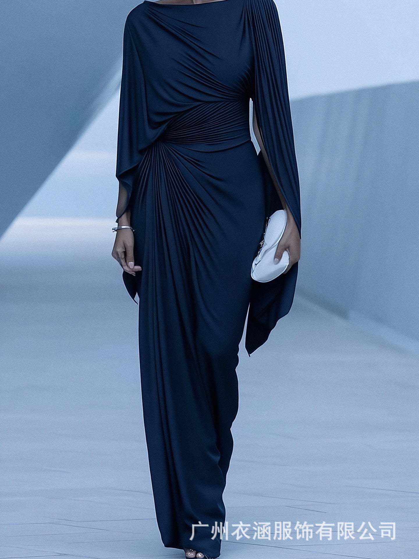 Women's Draped Ruched Batwing Sleeve Maxi Dress