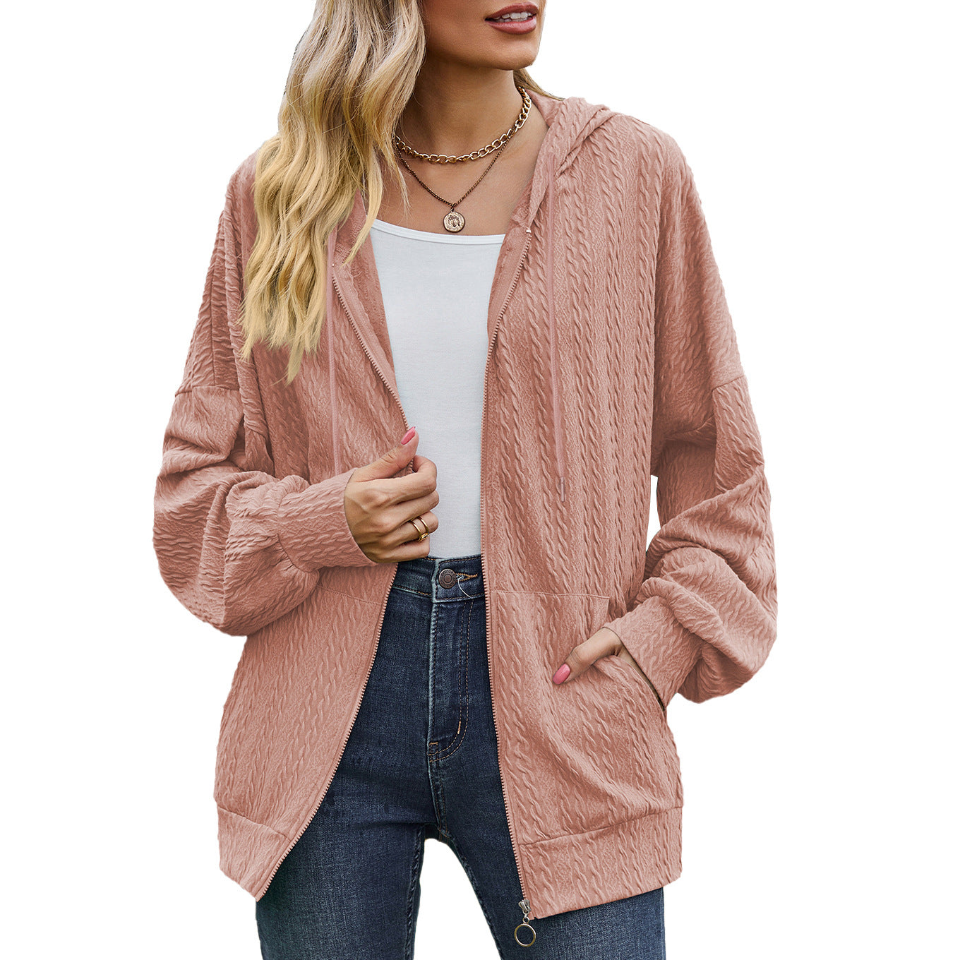 Womens Oversized Zip Up Hoodie Jacket with Pockets