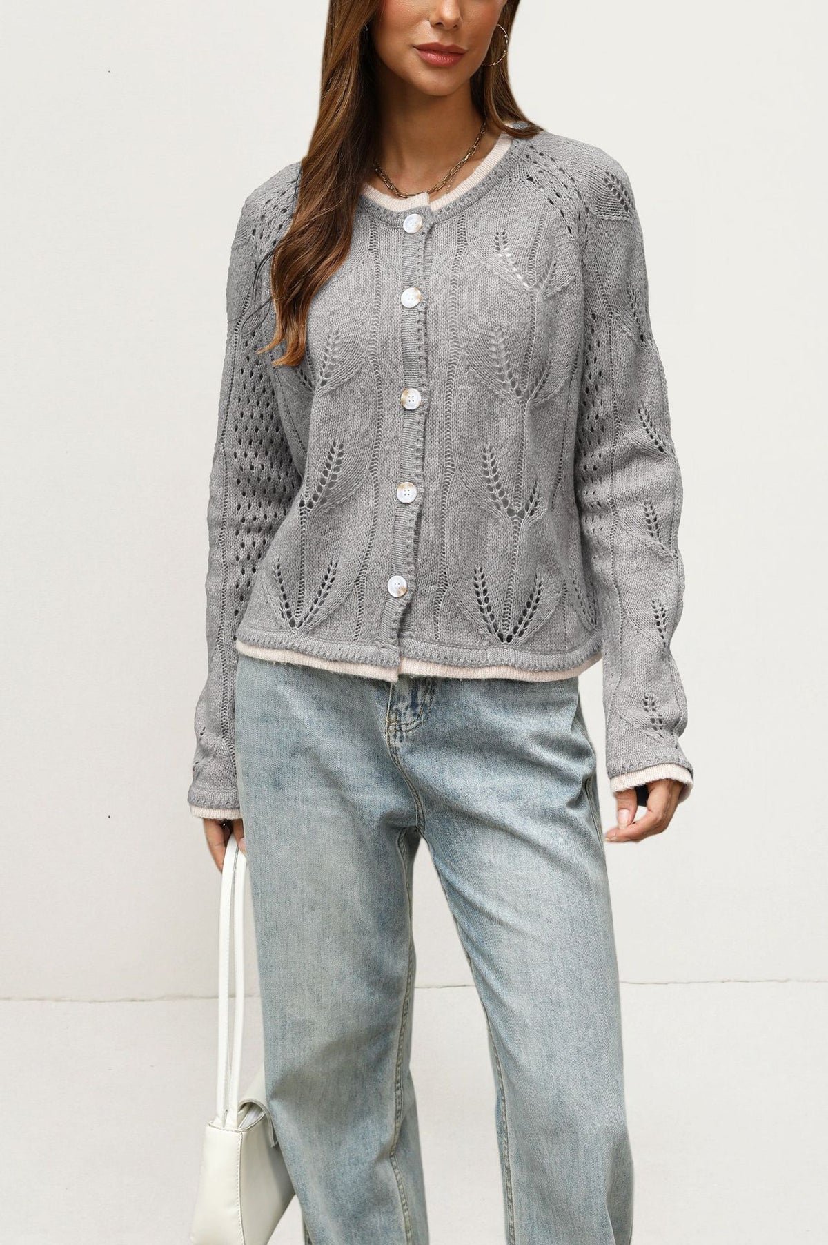 Oversized Chunky Knit Cardigan Button Front Color Block