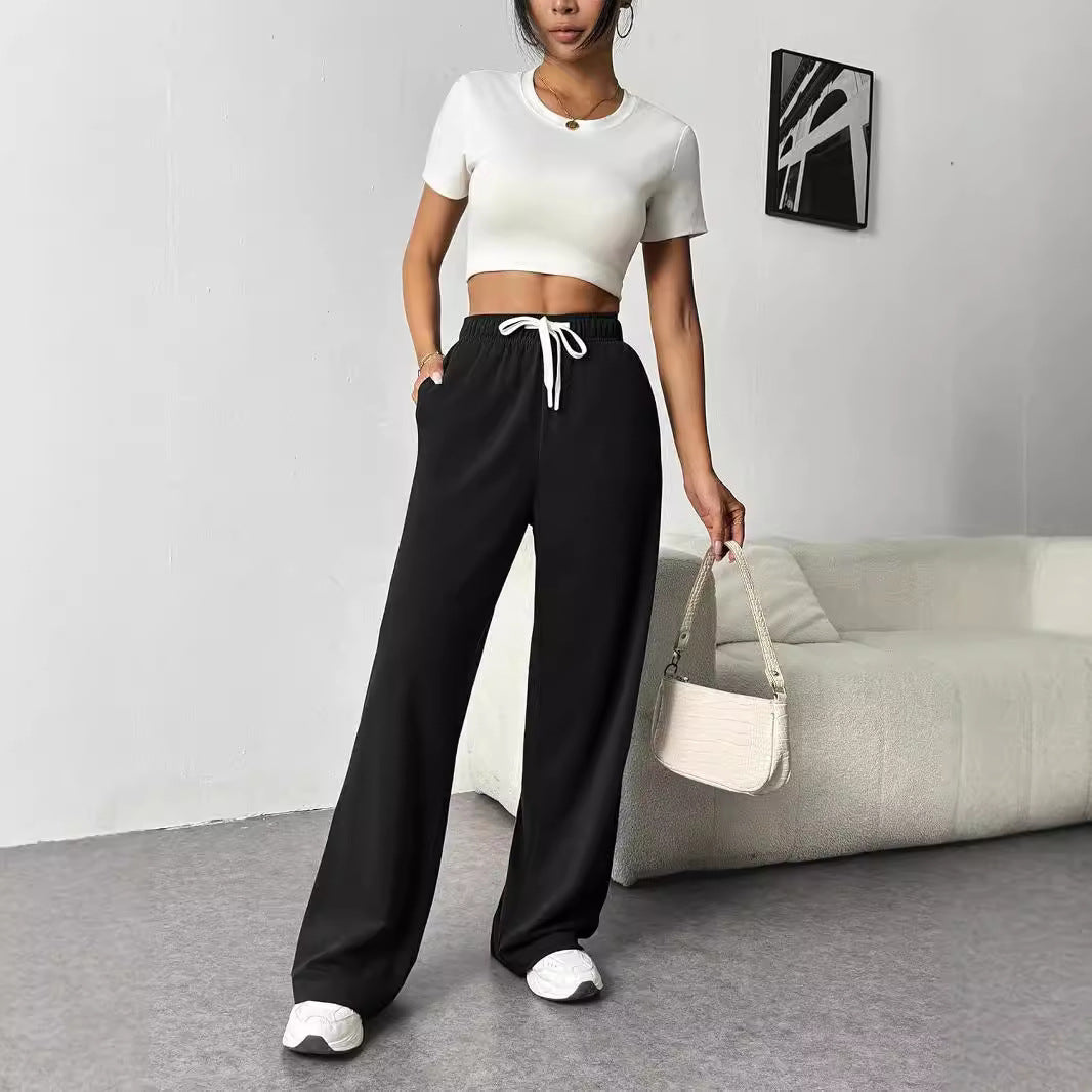 Wide Leg Sweatpants High Waisted Drawstring Lounge Pants
