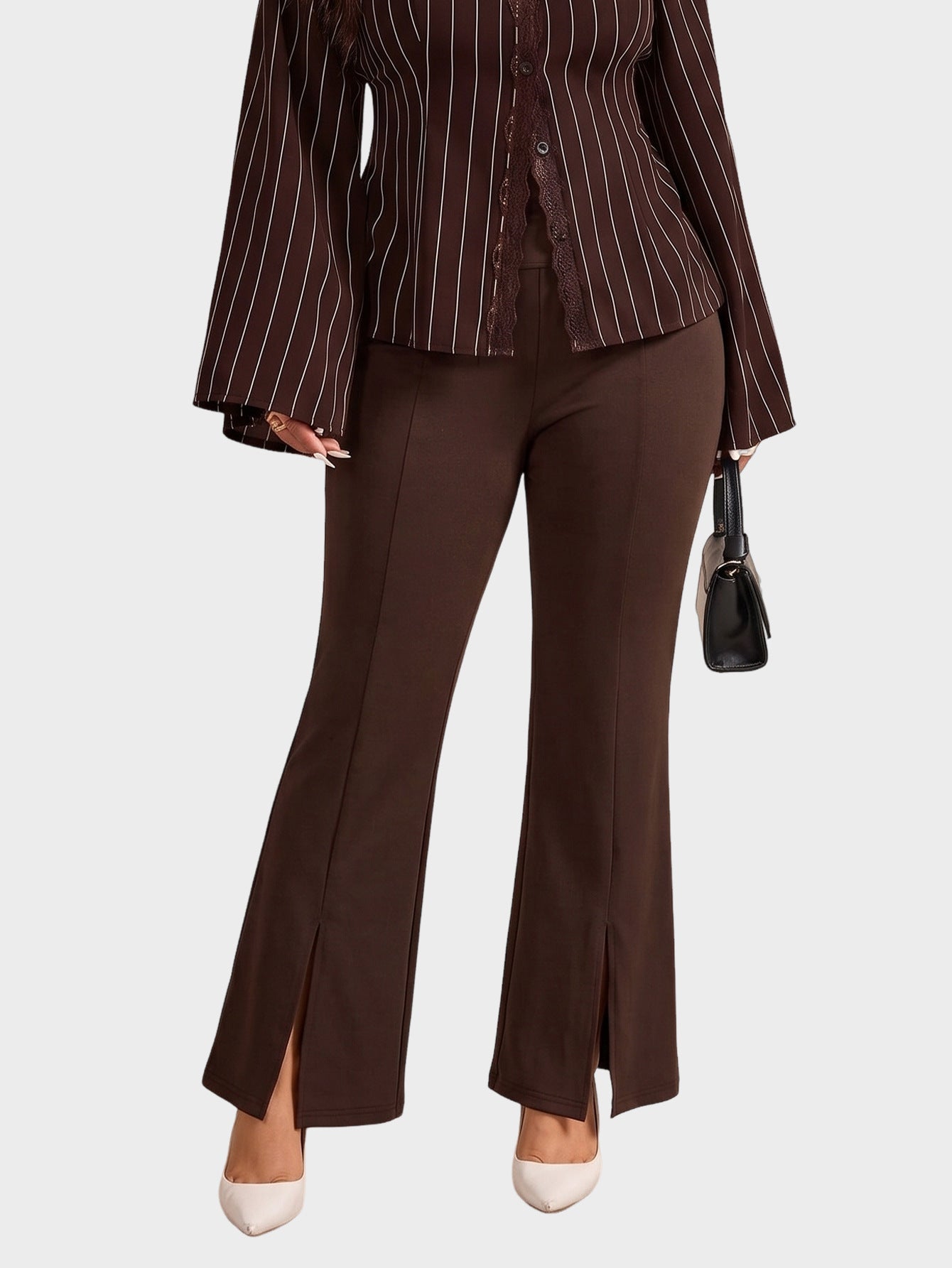 Solid Ribbed Knit Pants Wide Leg Casual High Waist Trendy